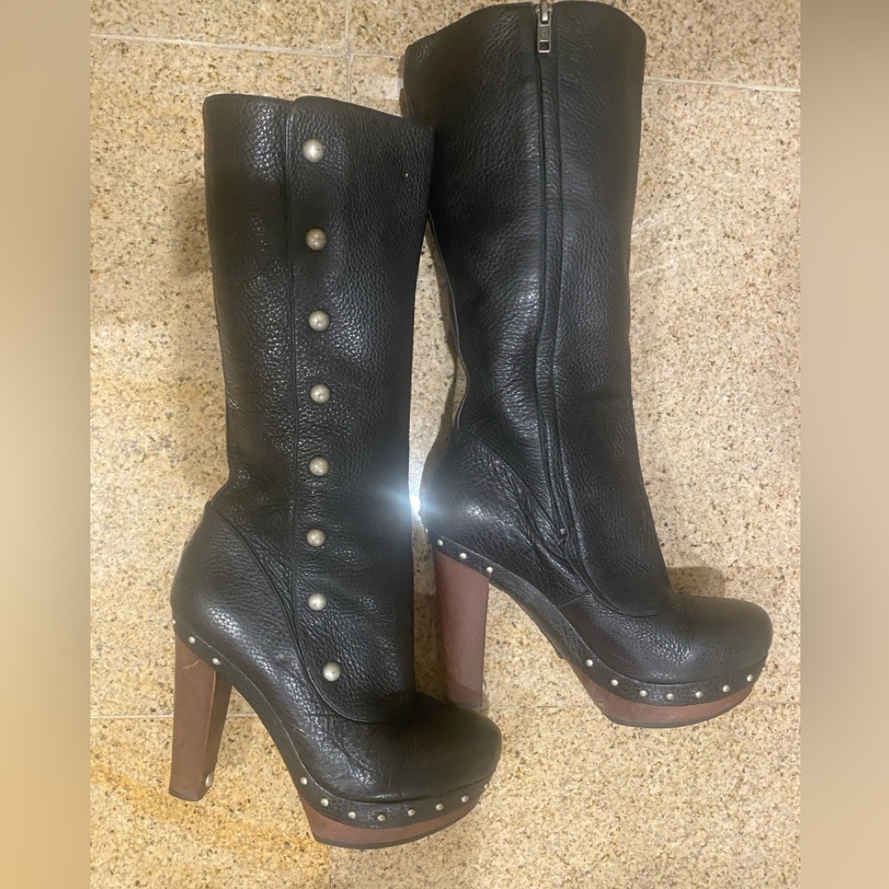 Ugg Black Genuine Leather Boots With Silver Studs… - image 1
